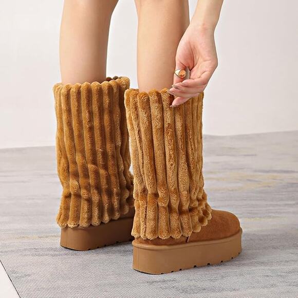 CARLKARIDA Women's Platform Fur Boots - Picture 3 of 3